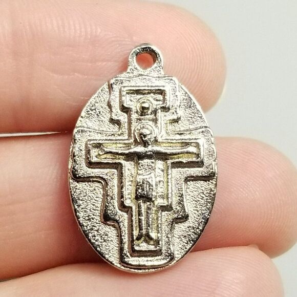 Vintage Saint Pio Oval Silver Tone Pendant Charm Medallion, Religious Cross - Picture 7 of 8
